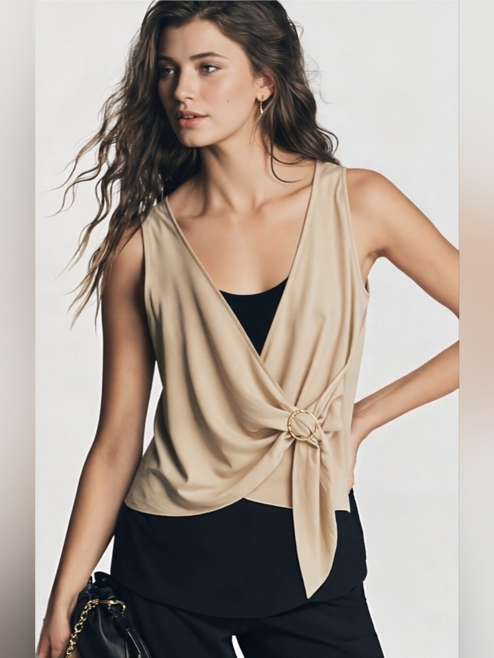 Maurices Tan Wrap Front Top With Attached Faux Belt